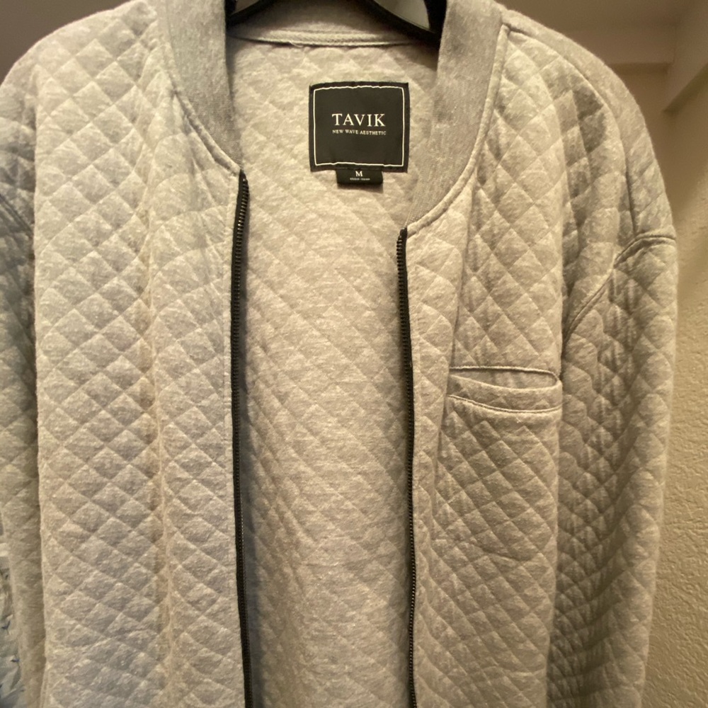 Tavik diamond stitched zip up sweater.